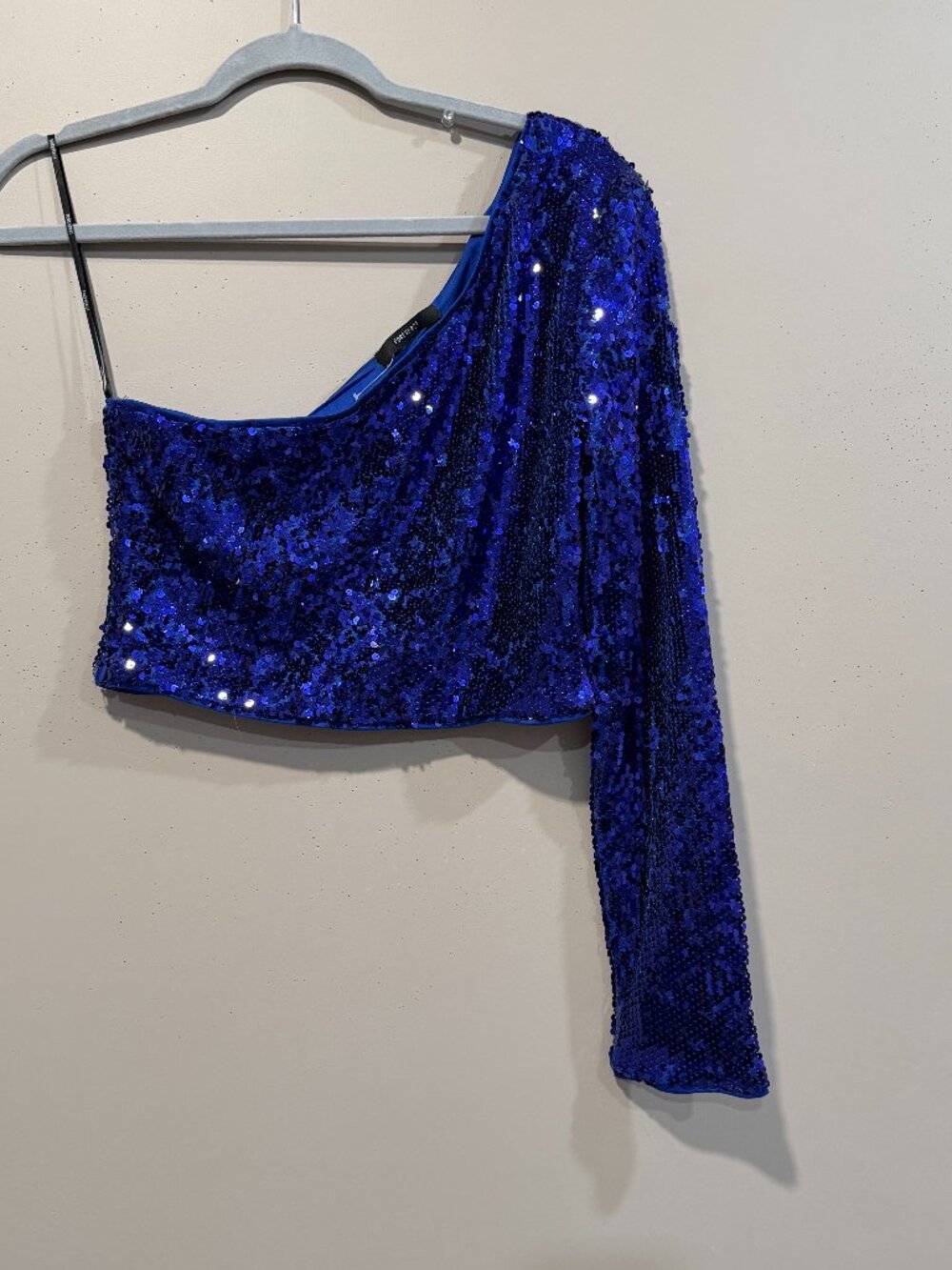 Forever 21 Blue Sequin One Sleeve Crop Top Women Size Medium